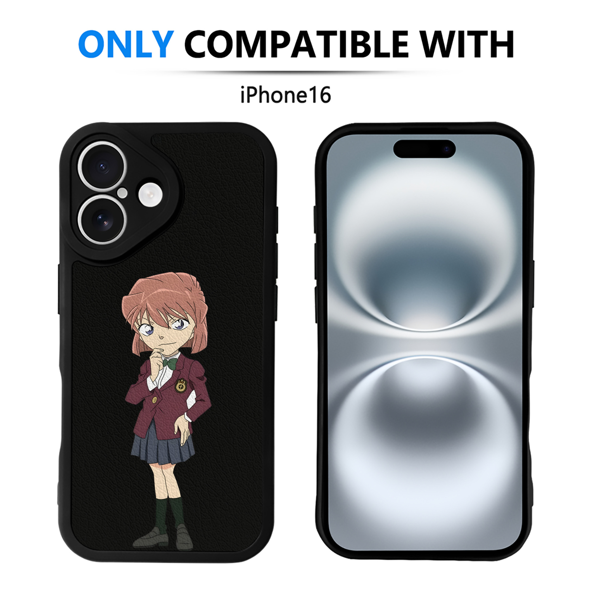 （画像用） 名探偵コナン 灰原 哀 はいばら あい Detective Conan Anita Hailey、Vi Graythorn Haibara Ai 【iPhone 16シリーズ対応】シリコンスマホケース（レザー調） 材質：シリコン